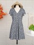 Women Floral Slim Pullover V Neck Short Sleeve Short Dress