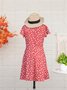 Women Floral Slim Pullover V Neck Short Sleeve Short Dress